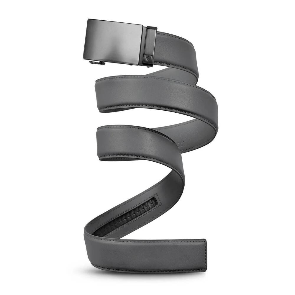 NEW MISSION BELT adjustable ratchet belt in gunmetal/gray leather